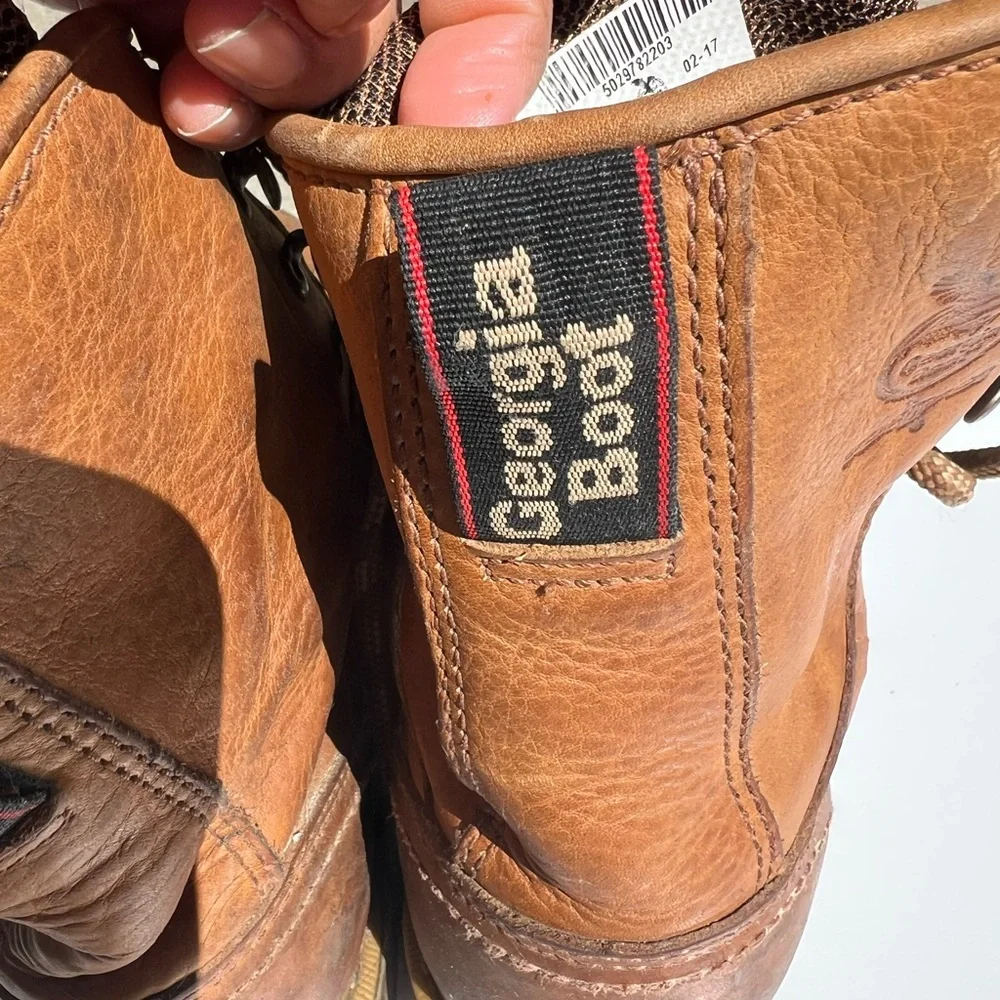 Georgia Boot Tan Leather Work Boots with Black and Red Label